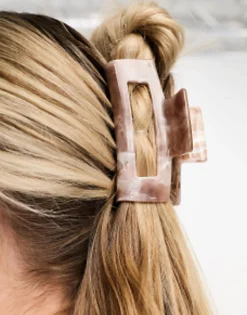 Accessorize Rectangle Marbled Claw Clip In Pink