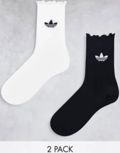 Adidas Originals 2 Pack Ruffle Socks In Black And White