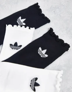 Adidas Originals 2 Pack Ruffle Socks In Black And White