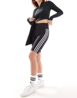 Adidas Originals Adicolor Three Stripe High Waisted Legging Shorts In