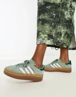 Adidas Originals Gazelle Bold Platform Trainers In With Gum Sole