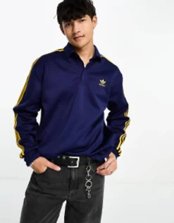 Adidas Originals Superstar Long Sleeve Polo Shirt In Navy