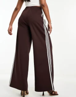Adidas Originals Three Stripe Wide Leg Trousers In