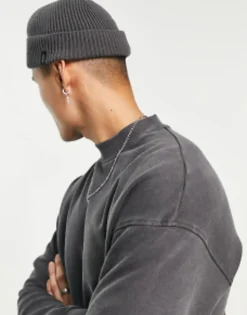 Adpt Ribbed Fisherman Beanie In Dark Grey