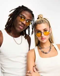 Aj Morgan Grad School Retro Round Sunglasses In With Amber Lens