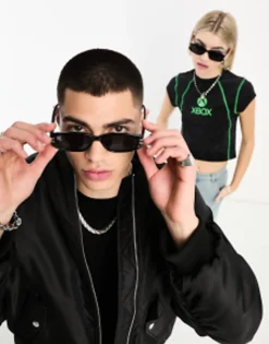 Aj Morgan Rectangle Sunglasses In With Gold Trims