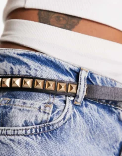 Allsaints 18Mm Leather Stud Belt In Black