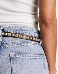 Allsaints 18Mm Leather Stud Belt In Black