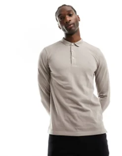 Allsaints Reform Long Sleeve Polo Top In Beige