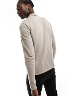 Allsaints Reform Long Sleeve Polo Top In Beige