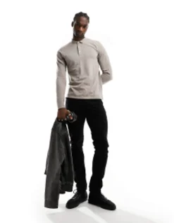 Allsaints Reform Long Sleeve Polo Top In Beige