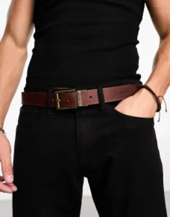 Barbour Reversable Tartan Leather Belt In Dark Brown
