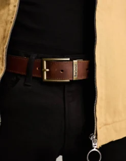 Barbour Reversable Tartan Leather Belt In Dark Brown
