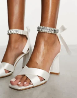 Be Mine Bridal Carmela Block Heeled Sandals With Embellished Ribbon Tie In