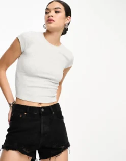 Bershka 2 Pack Ribbed Baby Tee In Light Pink
