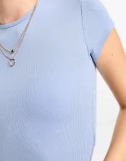 Bershka Baby Tee 2 Pack In Steel Blue And Stone