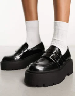 Bershka Chunky Loafer With Buckle Detail In