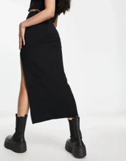Bershka Midi Skirt With Front Slit In