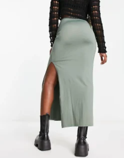 Bershka Ribbed Midaxi Skirt In