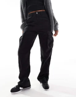 Bershka Straight Leg Cargo Trousers In