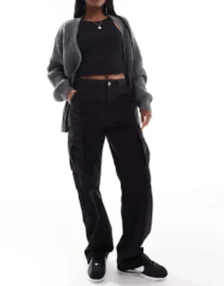 Bershka Straight Leg Cargo Trousers In