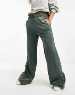Bershka Wide Leg Joggers In Acid Wash