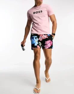 Boss Piranha Floral Print Swim Short In