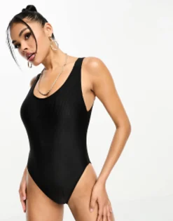Calvin Klein Intense Power Rib Scoop Back Swimsuit In