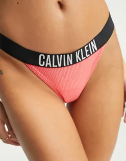 Calvin Klein Logo Rib Triangle Bikini In Red