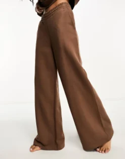 Chelsea Peers Mix&Match Wide Leg Joggers In Brown