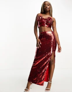 Collective The Label Exclusive Embellished Crop Top And Maxi Skirt Co-Ord In Red