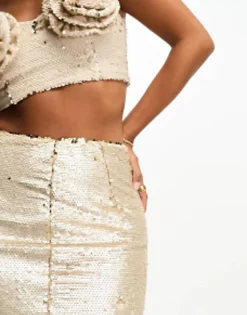Collective The Label Petite Exclusive Embellished Maxi Skirt Co-Ord In Champagne