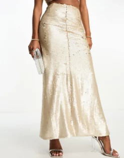 Collective The Label Petite Exclusive Embellished Maxi Skirt Co-Ord In Champagne