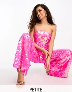 Collective The Label Petite Strapless Disc Sequin Jumpsuit In Pink