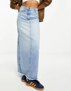 Collusion A-Line Long Maxi Denim Skirt In Vintage Blue Wash