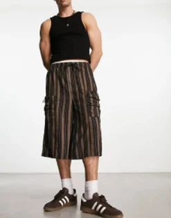 Collusion Baggy Stripe Skater Short With Bungee In