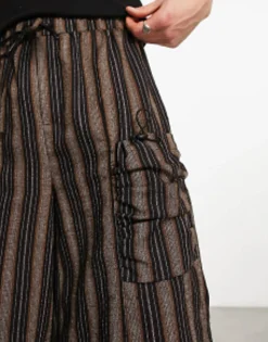 Collusion Baggy Stripe Skater Short With Bungee In