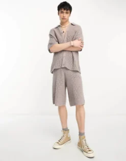 Collusion Crochet Longline Shorts In Grey Co-Ord