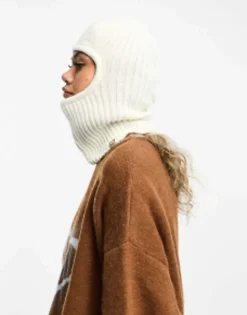 Collusion Knitted Balaclava In Ecru