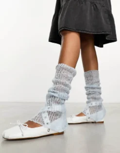 Collusion Open Stitch Knitted Arm And Leg Warmers In Light Blue