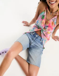 Collusion 90S Baggy Dad Denim Short In Blue