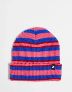 Collusion Unisex Stripe Logo Beanie In Pink And Blue