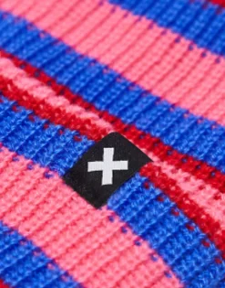 Collusion Unisex Stripe Logo Beanie In Pink And Blue