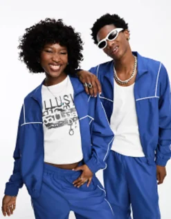 Collusion Unisex Track Jacket And Jogger In Blue Co-Ord