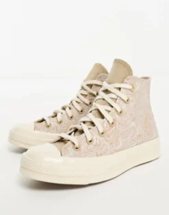 Converse Chuck 70 Hi Trainers With Swirl Print In Beige