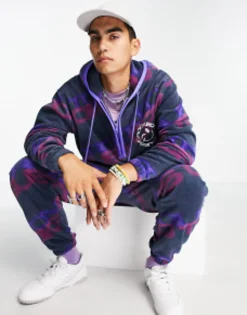 Crooked Tongues Co-Ord With All Over Logo Print Polar Fleece In Blue