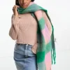 Daisy Street Check Blanket Scarf In And Purple Check