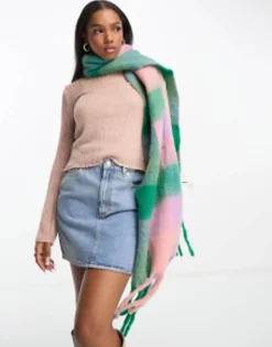 Daisy Street Check Blanket Scarf In And Purple Check