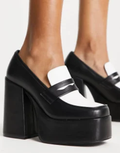 Daisy Street Exclusive Platform Heeled Loafers In Monochrome