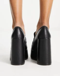 Daisy Street Exclusive Platform Heeled Loafers In Monochrome